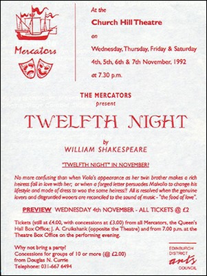 Flyer for "Twelfth Night"
