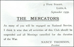 September 1939 notice to club members suspending activities for the duration of the war